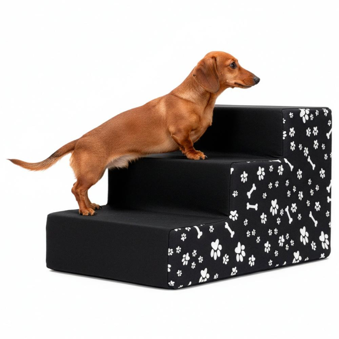 Scara animale companie 3 trepte antiderapanta husa detasabila, 30x48x30 cm, decor, negru alb [15]