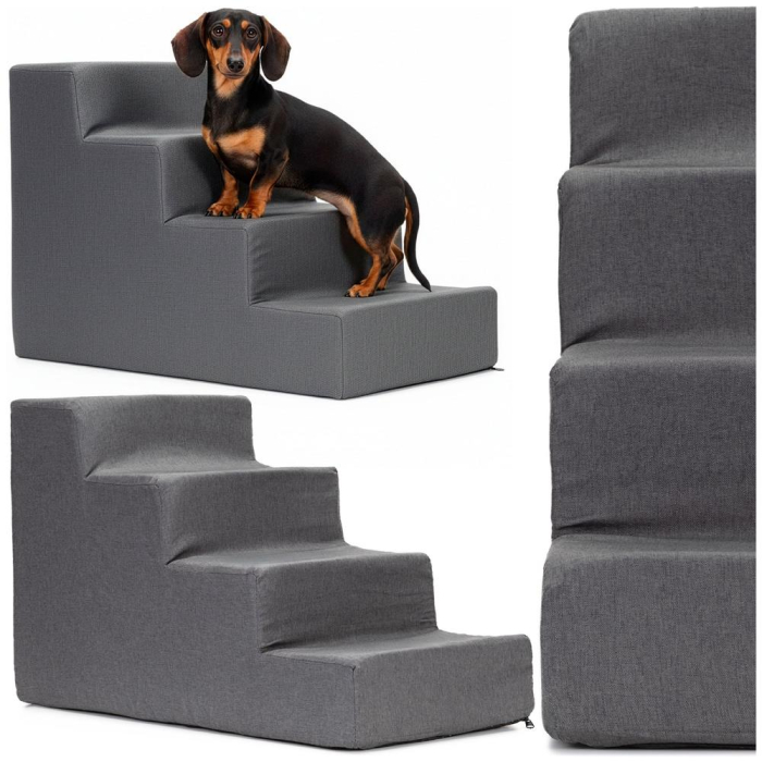 Scara animale companie 4 trepte antiderapanta husa detasabila, 30x58x40 cm, maxim 25 kg, gri inchis [10]