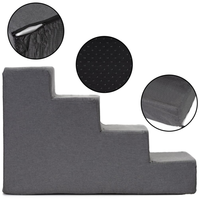 Scara animale companie 4 trepte antiderapanta husa detasabila, 30x58x40 cm, maxim 25 kg, gri inchis [13]