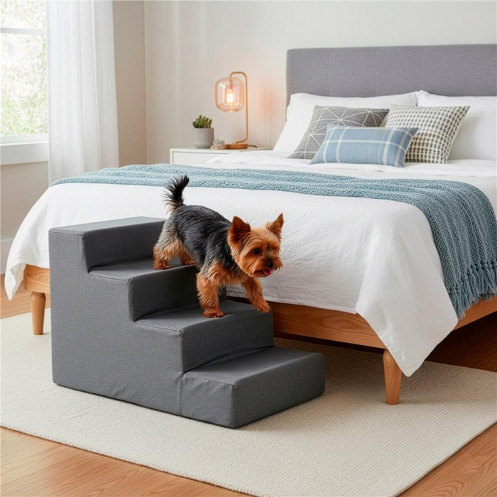 Scara animale companie 4 trepte antiderapanta husa detasabila, 30x58x40 cm, maxim 25 kg, gri inchis [3]