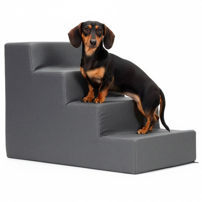 Scara animale companie 4 trepte antiderapanta husa detasabila, 30x58x40 cm, maxim 25 kg, gri inchis [16]