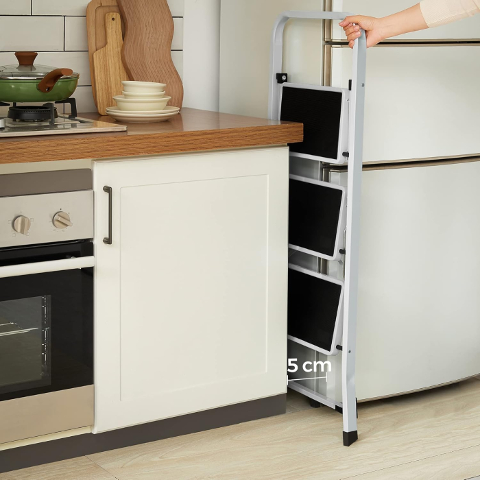 Scara pliabila cu 3 trepte, sarcina 150 kg, otel, 47x75x105 cm, alb si negru [4]