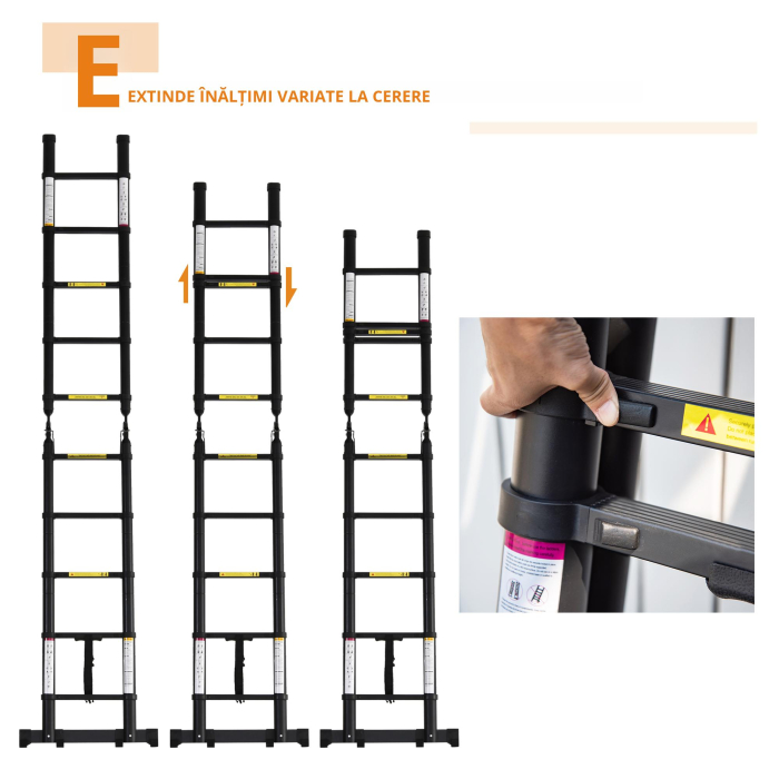  Scara Telescopica Pliabila cu 10 Trepte, Scara Extensibila din Aluminiu si Metal, 320x67x7 cm, Neagra [5]