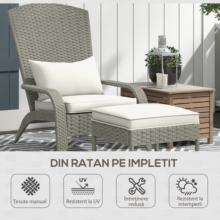  Scaun Adirondack cu taburet din rachita pentru terasa, S [4]