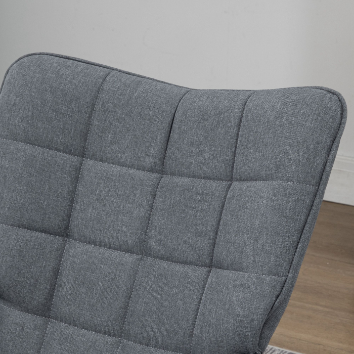  Scaun Balansoar cu Taburet in Stofa Tip In si Lemn de Cauciuc, Fotoliu Balansoar cu Perna, Spatar inalt, Cotiere, Capacitate 130 kg, pentru Dormitor Living, Gri [8]