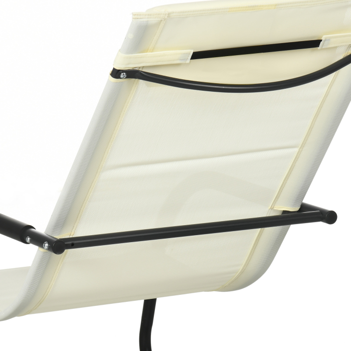  Scaun Balansoar de Gradina din Otel cu Cotiere si Tetiera Detasabile, 67x144x87 cm, Gri si Bej [8]