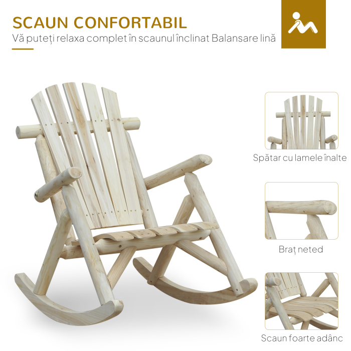  Scaun Balansoar de Gradina Stil Adirondack din Lemn, 66x96x98 cm [5]