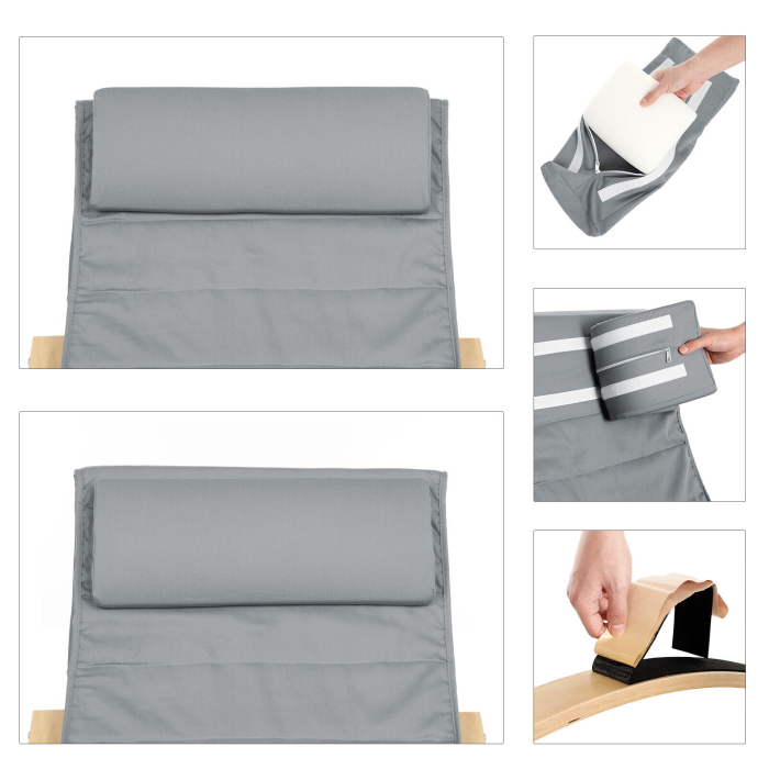 Scaun balansoar din lemn, suport picioare reglabil, maxim 150kg, 67x115x91cm, gri deschis [3]