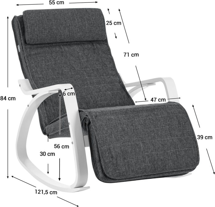 Scaun balansoar din lemn, suport picioare reglabil, maxim 150kg, 67x115x91cm, gri si alb [3]