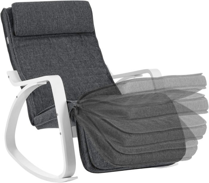 Scaun balansoar din lemn, suport picioare reglabil, maxim 150kg, 67x115x91cm, gri si alb [5]