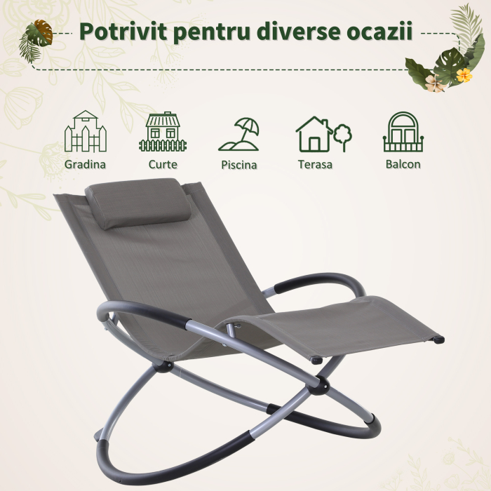  Scaun Balansoar din Texilene Zero-Gravity Gri 154x80x84cm [7]