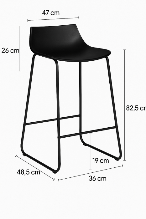 Scaun bar Atmosphera Otac, 47x49x83 cm, polipropilena si metal, negru [6]