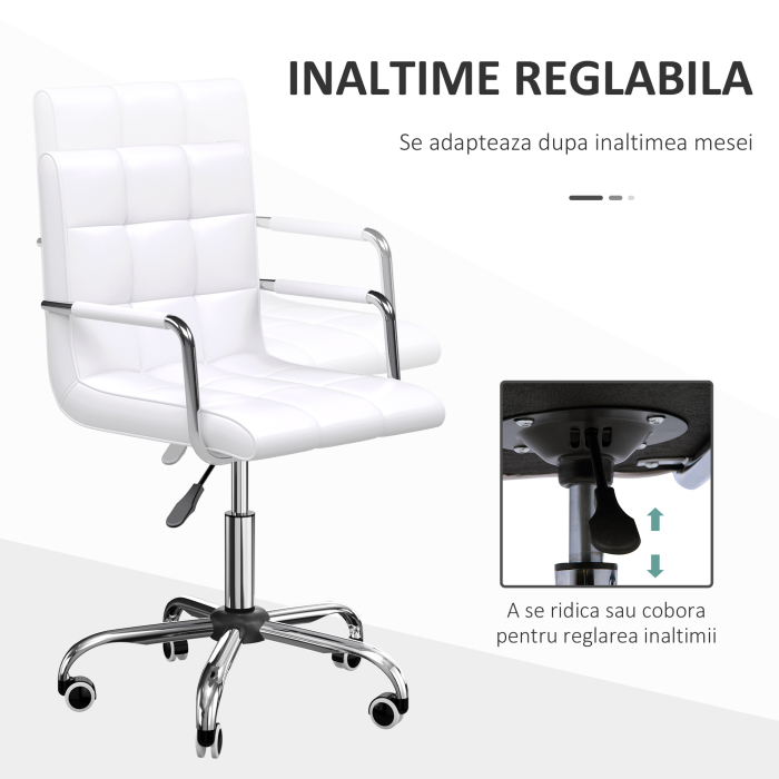  Scaun Birou Alb - Captusit, Reglabil & Mobil pe Roti [4]