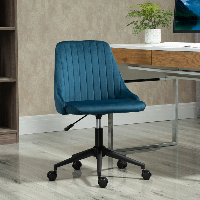  Scaun Birou Catifea Albastru - Reglabil & Pivotant 360° [2]