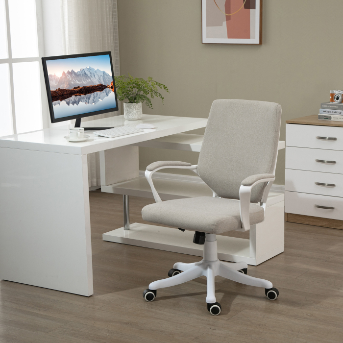  Scaun Birou Ergonomic cu inaltime Reglabila, Pivotant la 360° si Leganare, 62x69x92-100 cm, Bej [2]