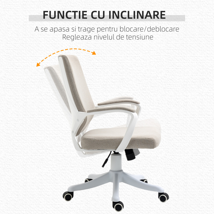  Scaun Birou Ergonomic cu inaltime Reglabila, Pivotant la 360° si Leganare, 62x69x92-100 cm, Bej [5]