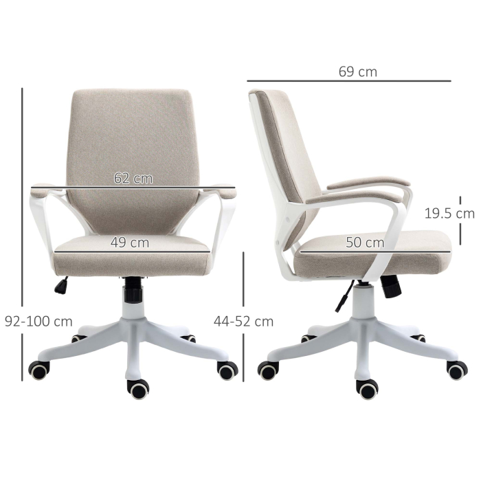  Scaun Birou Ergonomic cu inaltime Reglabila, Pivotant la 360° si Leganare, 62x69x92-100 cm, Bej [3]