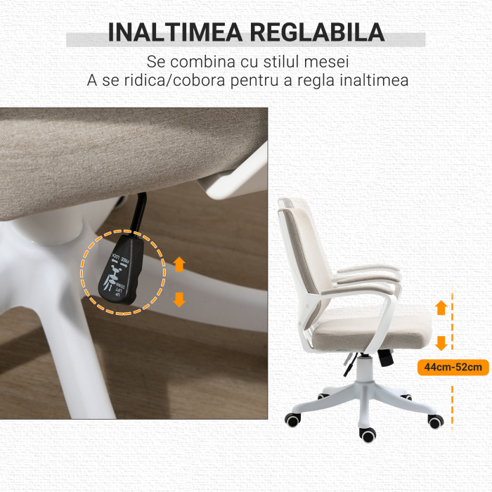  Scaun Birou Ergonomic cu inaltime Reglabila, Pivotant la 360° si Leganare, 62x69x92-100 cm, Bej [4]