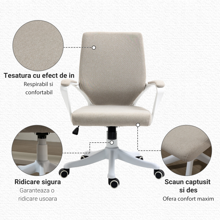  Scaun Birou Ergonomic cu inaltime Reglabila, Pivotant la 360° si Leganare, 62x69x92-100 cm, Bej [7]