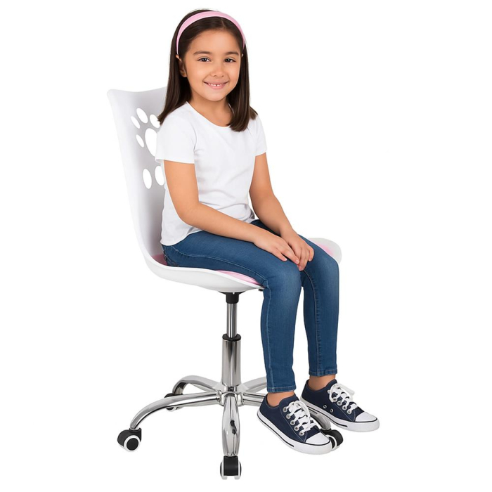 Scaun birou ergonomic, cu sezut din spuma, reglabil pe inaltime, maxim 120 kg, 90x49x48 cm, alb si roz [14]