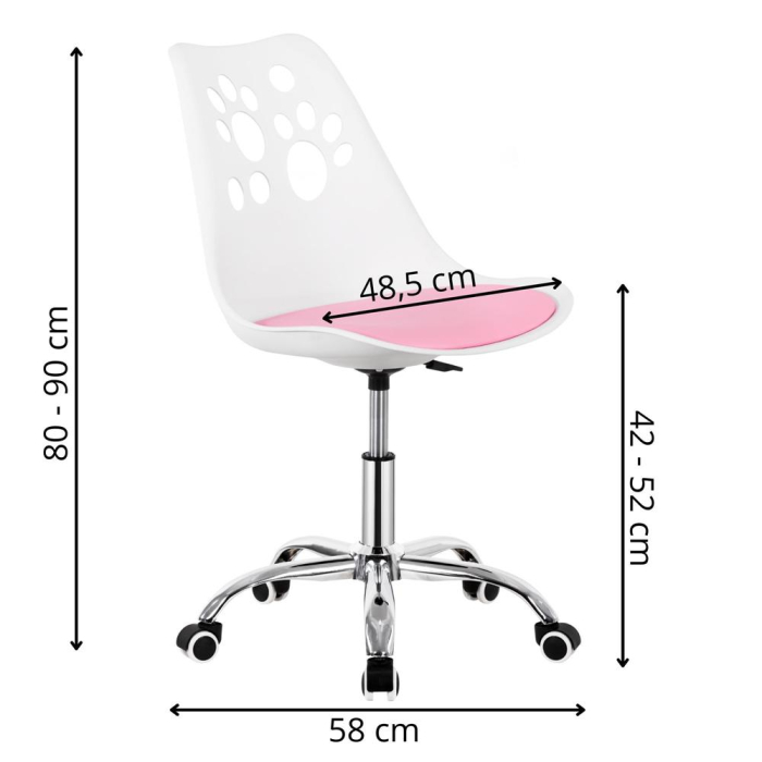Scaun birou ergonomic, cu sezut din spuma, reglabil pe inaltime, maxim 120 kg, 90x49x48 cm, alb si roz [11]