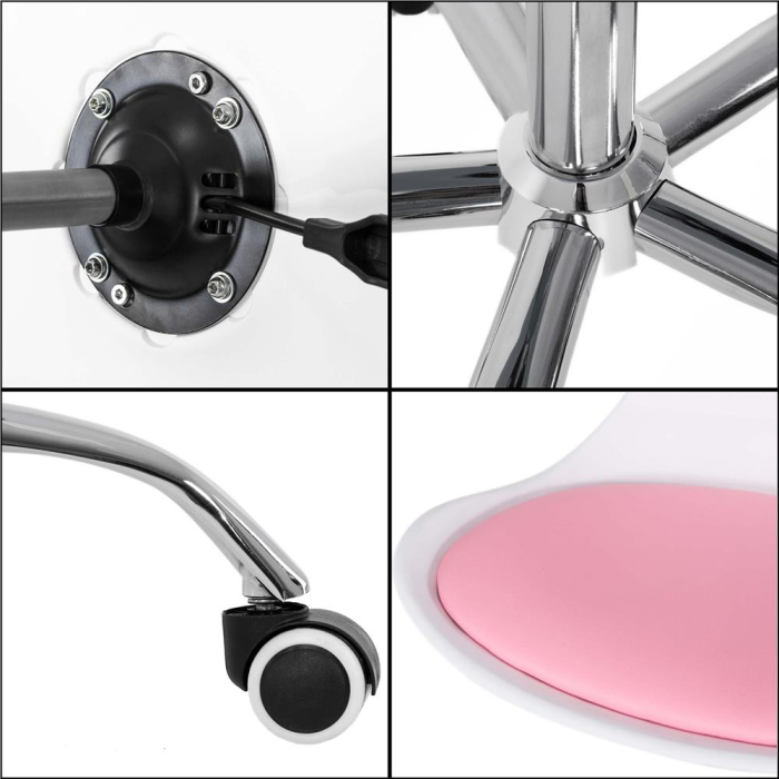 Scaun birou ergonomic, cu sezut din spuma, reglabil pe inaltime, maxim 120 kg, 90x49x48 cm, alb si roz [10]