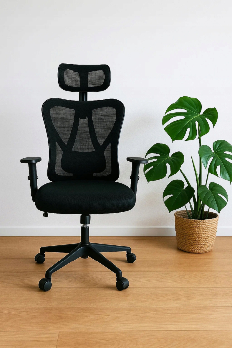 Scaun birou ergonomic, reglabil, cu suport lombar si tetiera, plasa mesh, maxim 120 kg, 50x50x126 cm, negru [7]