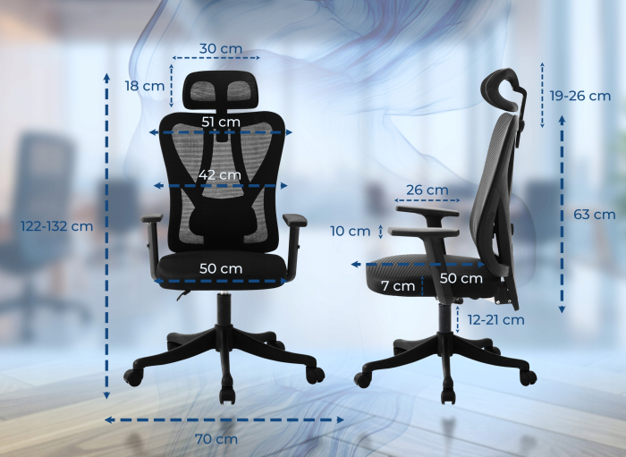 Scaun birou ergonomic, reglabil, cu suport lombar si tetiera, plasa mesh, maxim 120 kg, 50x50x126 cm, negru [14]