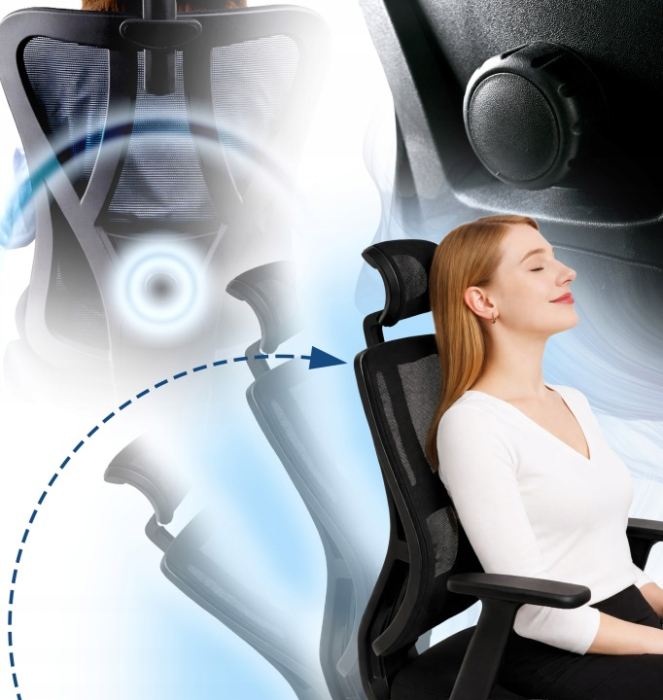 Scaun birou ergonomic, reglabil, cu suport lombar si tetiera, plasa mesh, maxim 120 kg, 50x50x126 cm, negru [12]