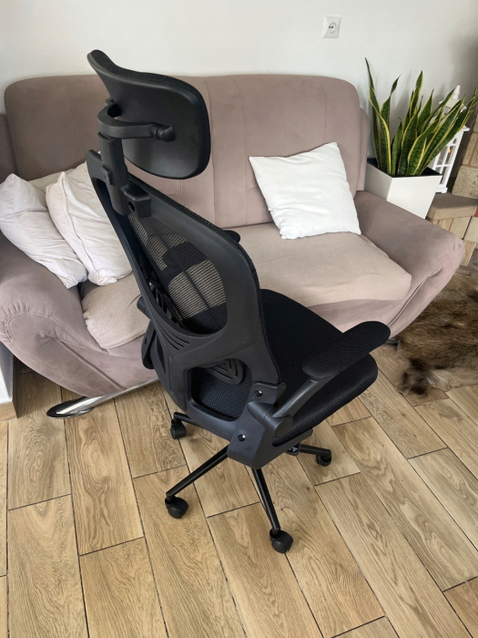 Scaun birou ergonomic, reglabil, cu suport lombar si tetiera, plasa mesh, maxim 120 kg, 50x50x126 cm, negru [3]