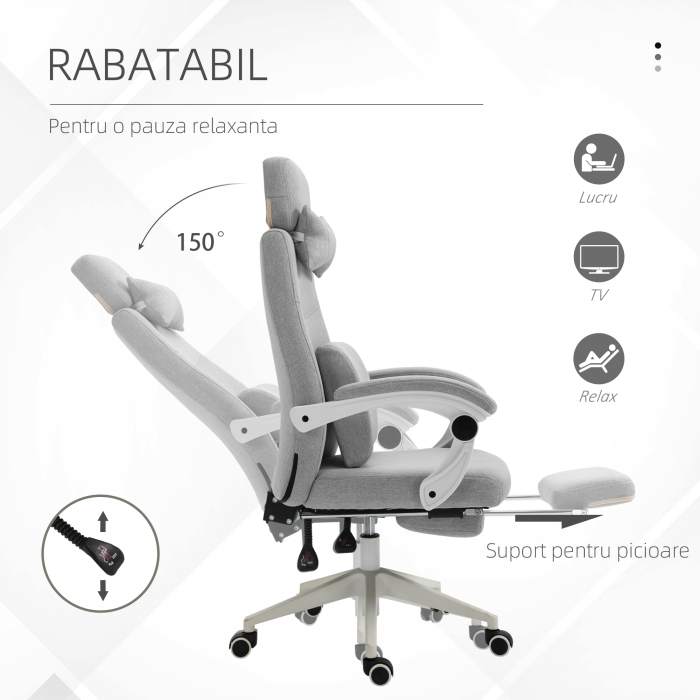  Scaun Birou Gri - Reglabil si Rotativ Ergonomic [6]
