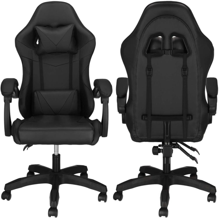 Scaun birou pentru gaming, ergonomic, suport lombar si tetiera, 114-123x55x50 cm, negru [8]