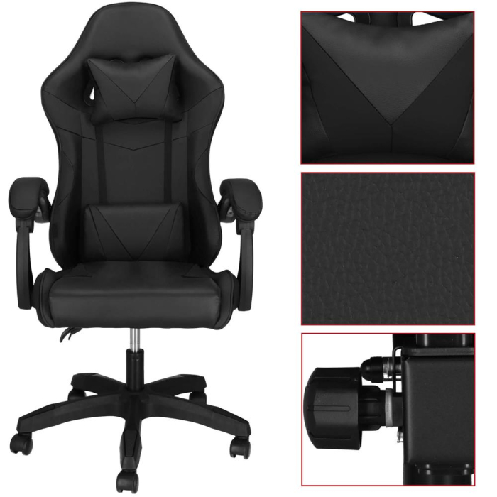 Scaun birou pentru gaming, ergonomic, suport lombar si tetiera, 114-123x55x50 cm, negru [14]