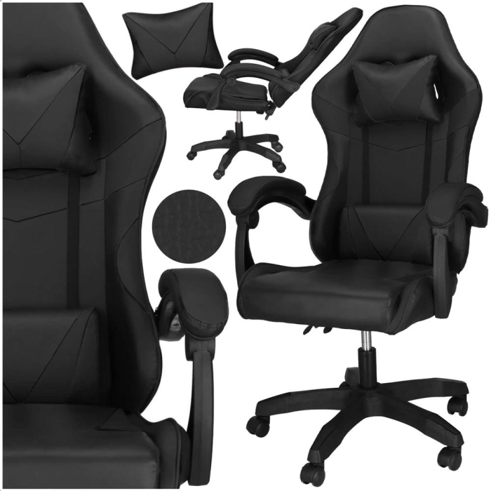 Scaun birou pentru gaming, ergonomic, suport lombar si tetiera, 114-123x55x50 cm, negru [5]