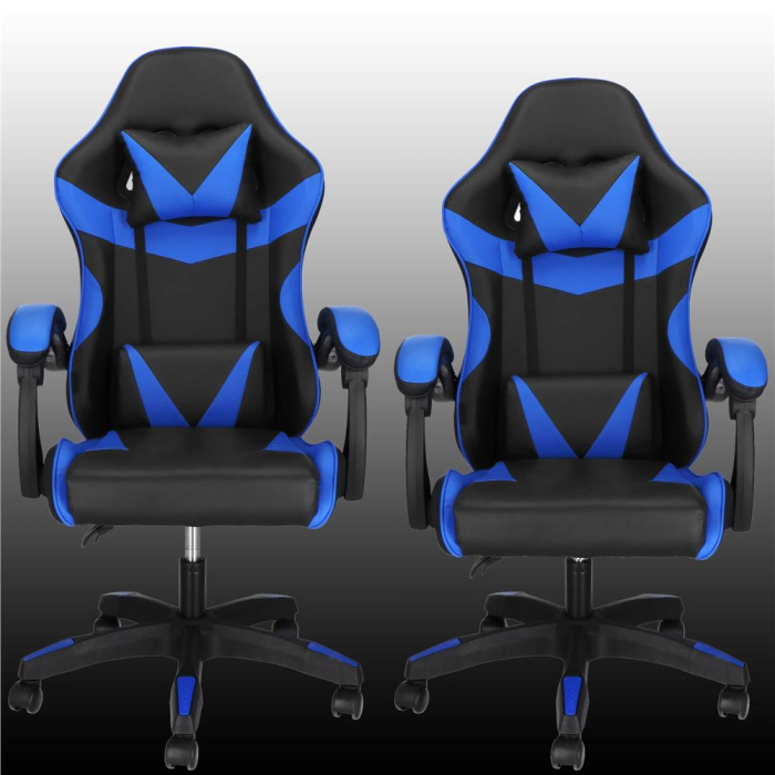 Scaun birou pentru gaming, ergonomic, suport lombar si tetiera, 114-123x55x50 cm, negru si albastru [9]