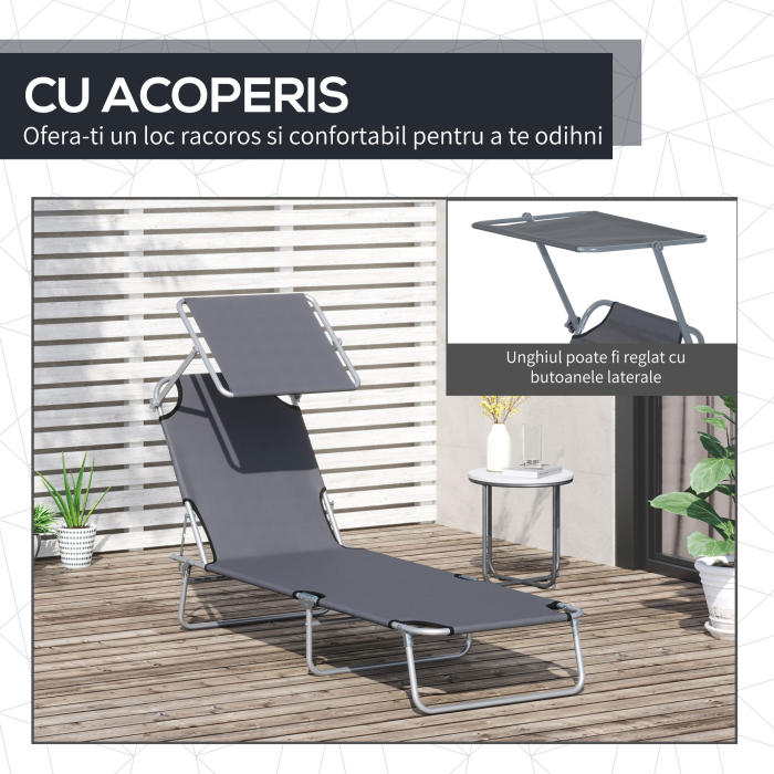  scaun cu parasolar, 187x58x50 cm, gri [6]