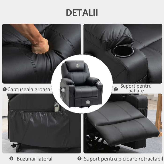  Scaun cu Ridicare Electrica, Masaj si tapitarie din PU [8]