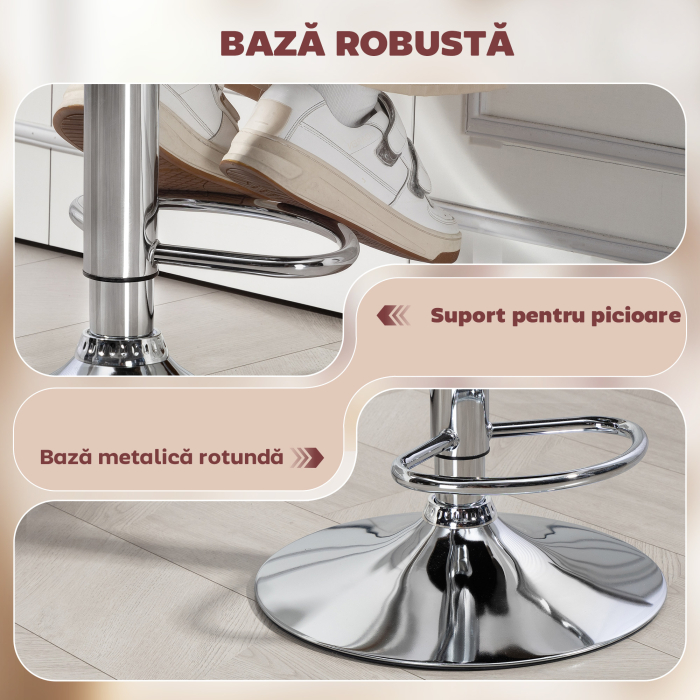  Scaun de Bar cu inaltime Reglabila, Scaun de Bucatarie inalt din PU cu Spatar, Suport pentru Picioare, Cotiere si sezut Confortabil, Structura Metalica, Rotativ la 360°, pentru Insula, Rosu Vin [6]