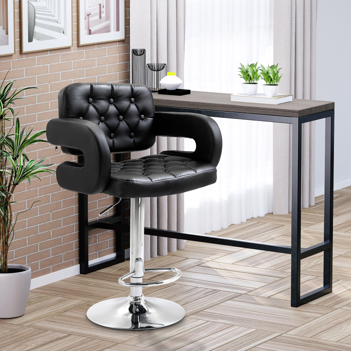  Scaun de Bar cu Spatar si Brate, Scaun Modern de Bucatarie Rotativ cu inaltime Reglabila, 61x50x94-114 cm, Negru [2]
