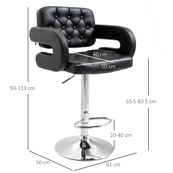  Scaun de Bar cu Spatar si Brate, Scaun Modern de Bucatarie Rotativ cu inaltime Reglabila, 61x50x94-114 cm, Negru [3]