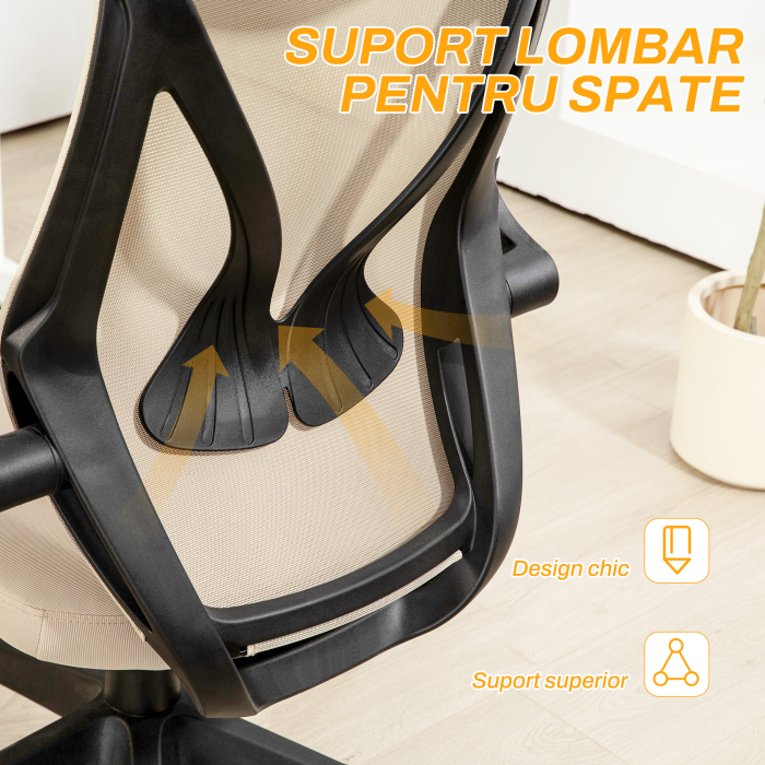  Scaun de Birou cu Brate Rabatabile, inaltime Reglabila si Spatar inclinabil, Bej [7]