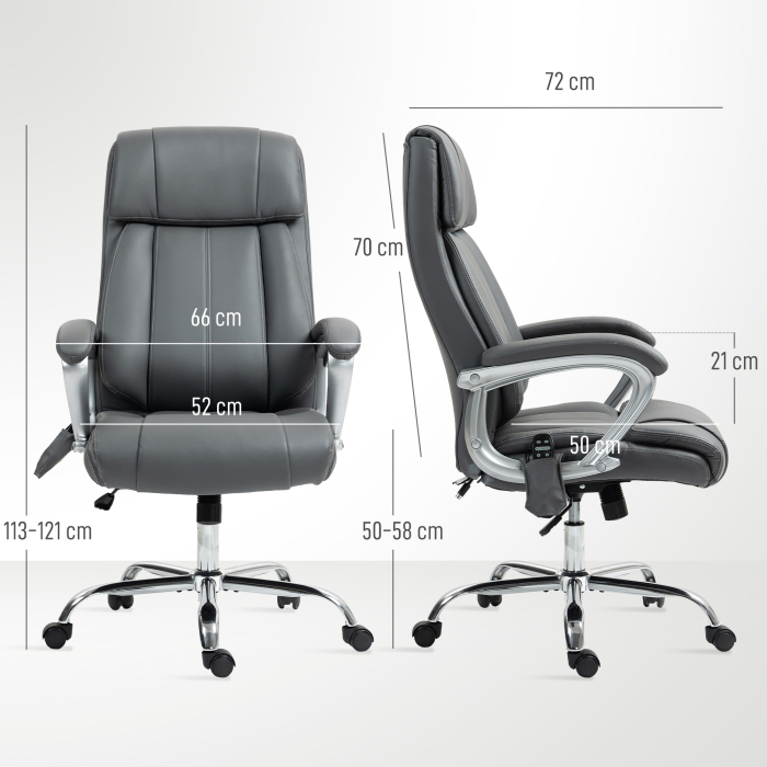  Scaun de Birou cu Masaj in 6 Puncte, Vibrant si inclinabil, cu Buzunar si Telecomanda, 66x72x113-121 cm, Gri [3]