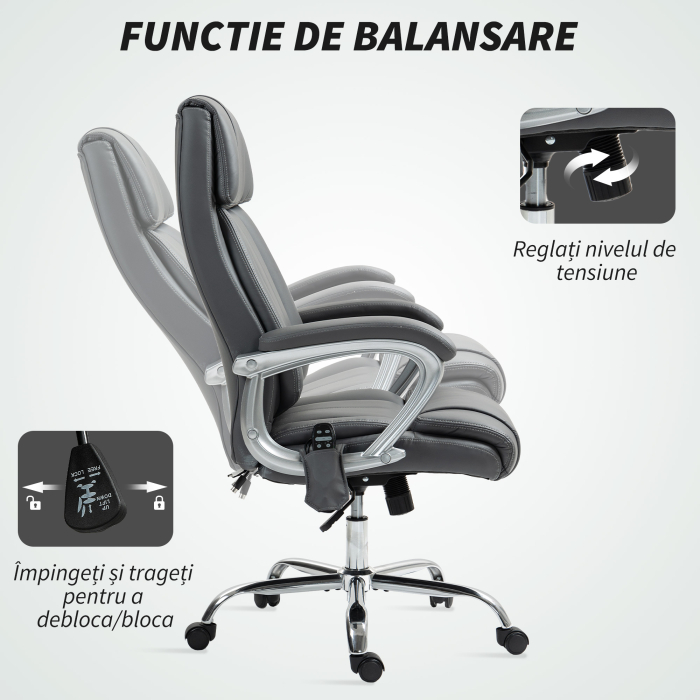  Scaun de Birou cu Masaj in 6 Puncte, Vibrant si inclinabil, cu Buzunar si Telecomanda, 66x72x113-121 cm, Gri [7]