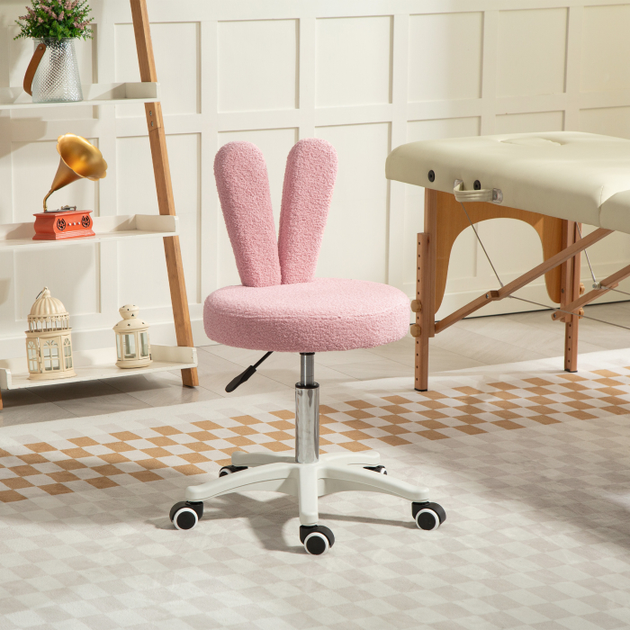  Scaun de Birou cu Urechi de Iepure, inaltime Reglabila si Acoperit cu Plus Teddy Roz, 53x53x70-84 cm [2]