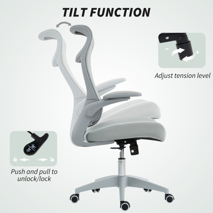  Scaun de birou ergonomic cu cotiere reglabile si tetiera, gri [8]