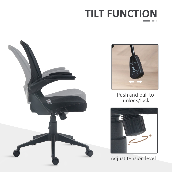  Scaun de birou ergonomic cu inaltime reglabila, brate rabatabile si material textil tip plasa, negru [5]