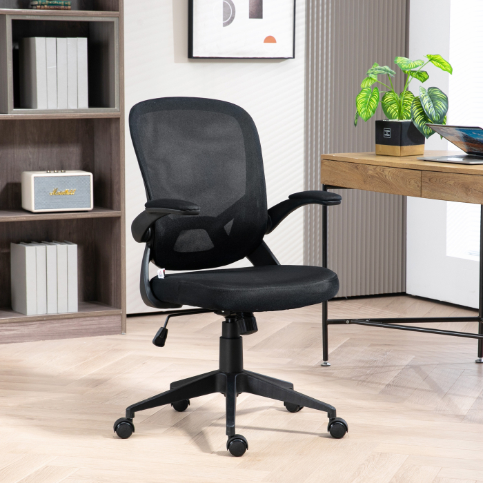  Scaun de birou ergonomic cu inaltime reglabila, brate rabatabile si material textil tip plasa, negru [2]