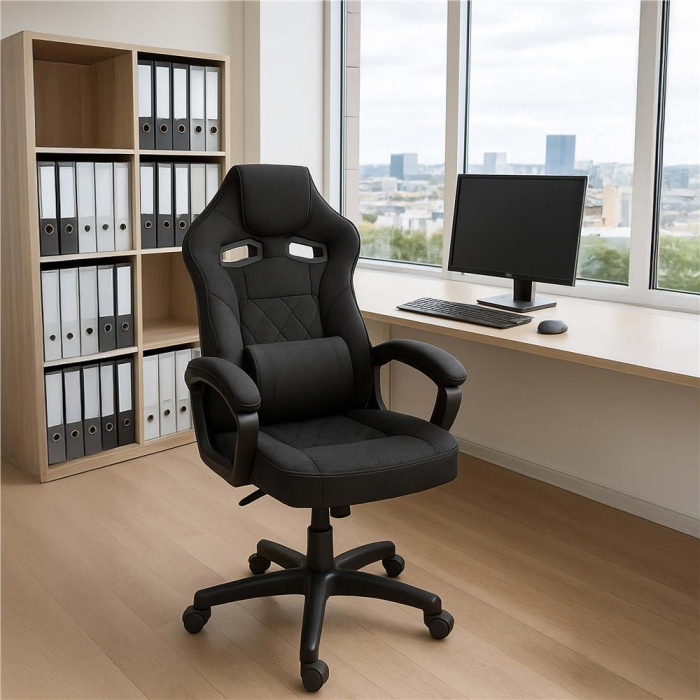 Scaun de birou ergonomic cu reglaj pe inaltime, functie de balans si perna lombara, 59x52x125 cm, negru [8]