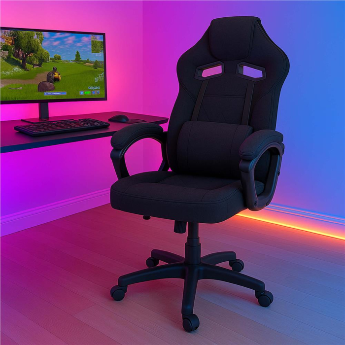 Scaun de birou ergonomic cu reglaj pe inaltime, functie de balans si perna lombara, 59x52x125 cm, negru [9]