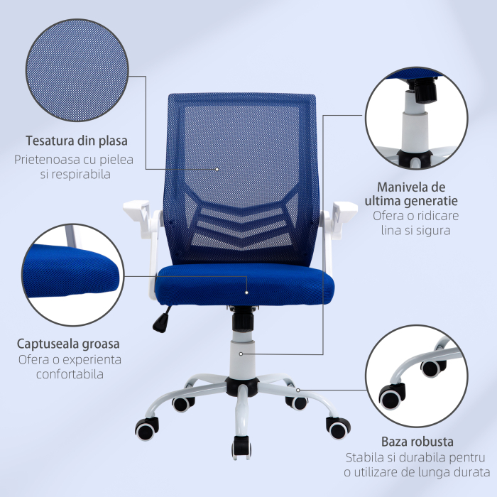  Scaun de Birou Ergonomic cu Suport Lombar din Tesatura Albastra [9]